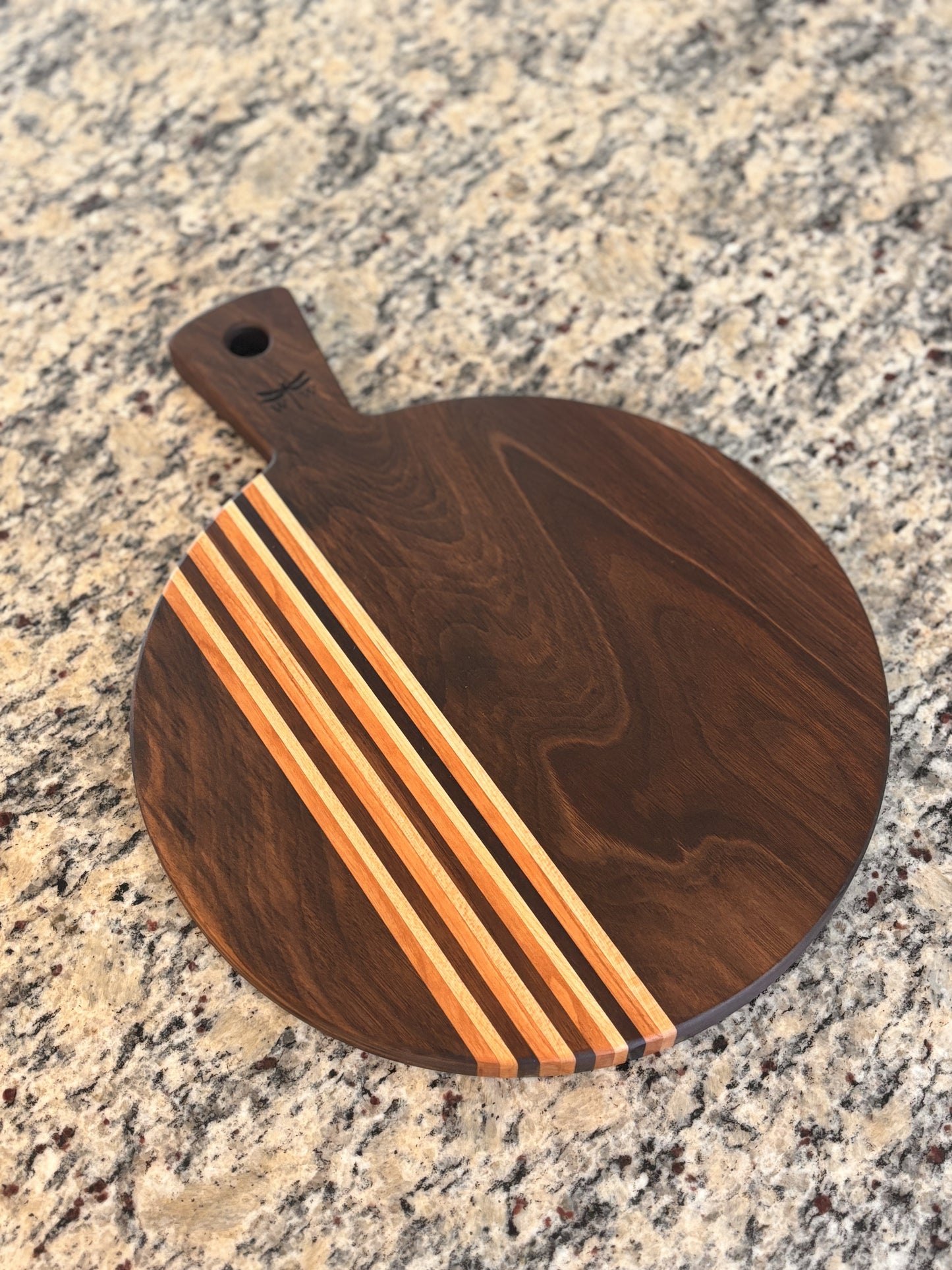 Round Walnut Charcuterie Board with Handle