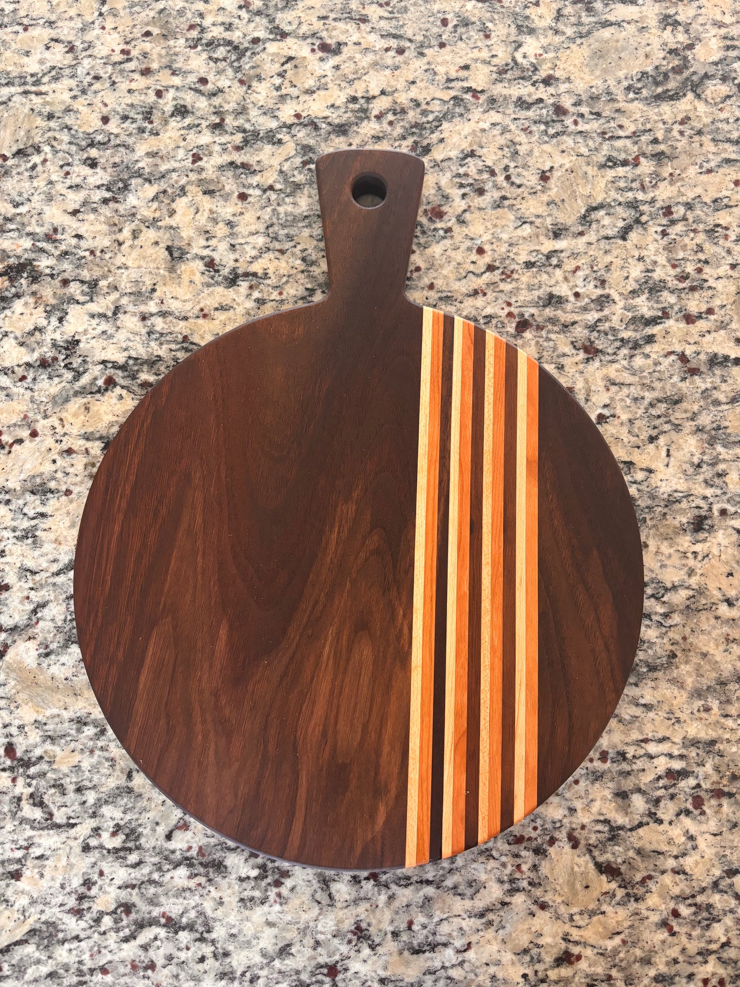 Round Walnut Charcuterie Board with Handle