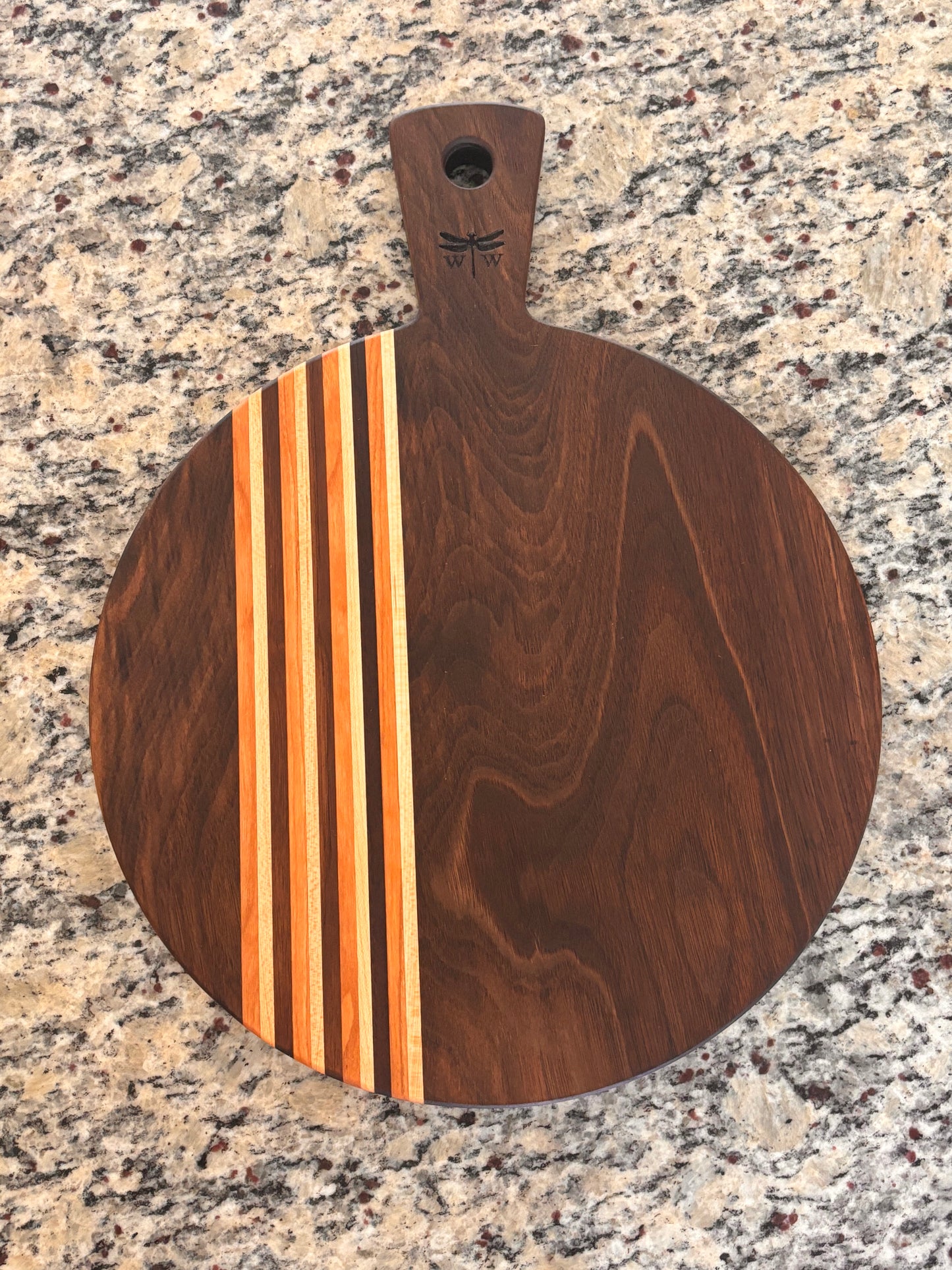 Round Walnut Charcuterie Board with Handle