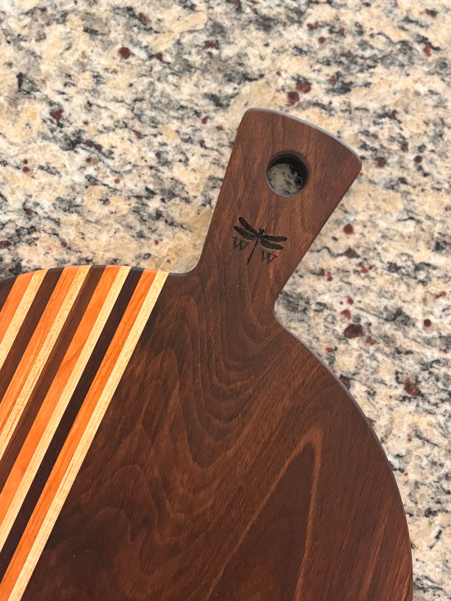 Round Walnut Charcuterie Board with Handle