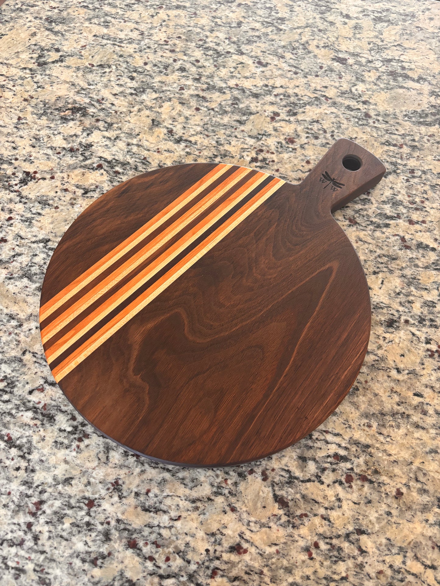 Round Walnut Charcuterie Board with Handle
